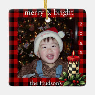 Houthakkersruit Kerstbal met Kaars Foto Ornament