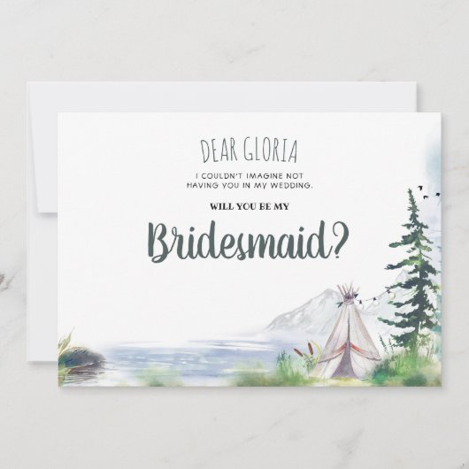 Houtige Bergen Avontuur Bruidsmeisje Voorstel Kaart (Voorkant)