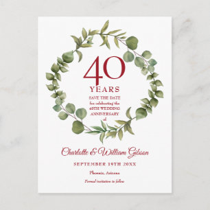 Houtige groene 40ste verjaardag Save the Date Aankondigingskaart