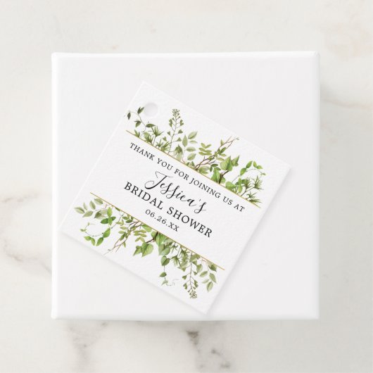 Houtige groene bruidsontbijt favor tag bedankjes labels (In situ)