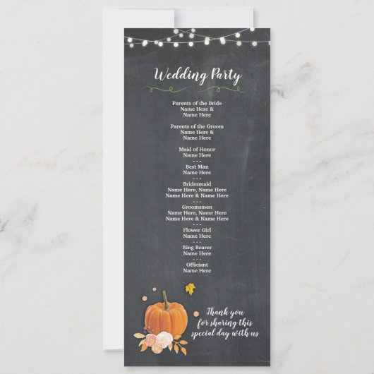 Houtige Herfst Pompoen Krijt Huwelijksprogramma De Kaart (Achterkant)
