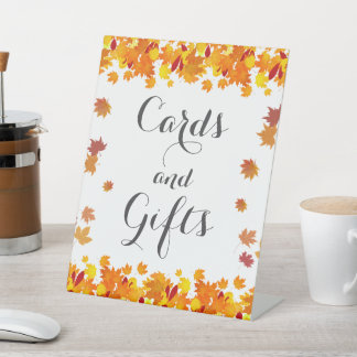 Houtige Herfstbladeren Huwelijkskaarten en Cadeau Reclamebord Met Voetstuk