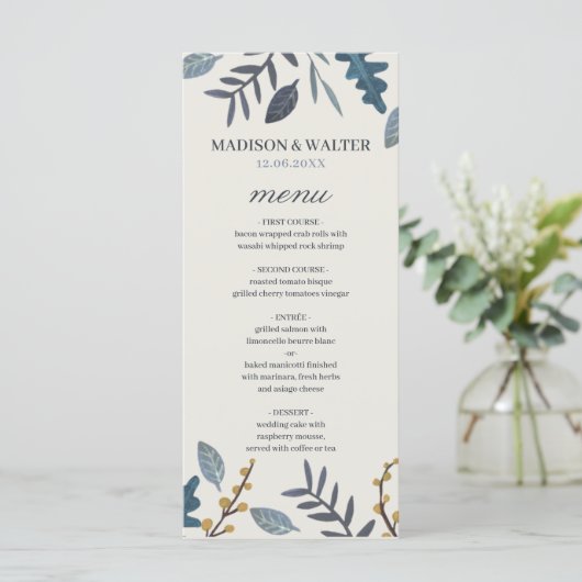 Houtige herfstbladeren vallen van de bruiloft menu (Staand voorkant)