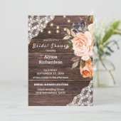 Houtkant, String Lights, Blush & Peach Floral Kaart (Staand voorkant)