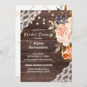 Houtkant, String Lights, Blush & Peach Floral Kaart (Voorkant / Achterkant)