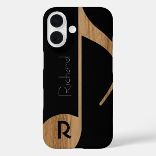 houtkleurenmuzieknotitie met aangepaste naam iPhone 16 hoesje