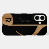 houtkleurenmuzieknotitie met aangepaste naam Case-Mate iPhone case (Achterkant (horizontaal))