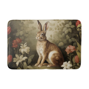 Houtkonijn in een bloemenbos Badmat