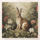  Houtkonijn in een bloemenbos Glazen Onderzetter (Voorkant)