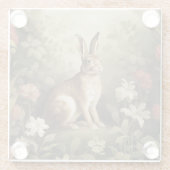  Houtkonijn in een bloemenbos Glazen Onderzetter (Achterkant)
