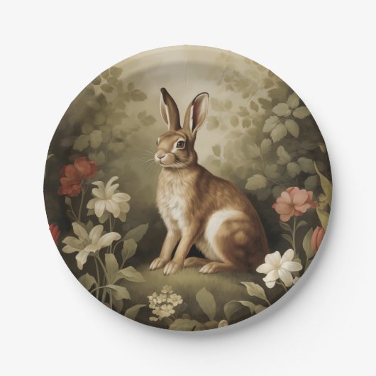  Houtkonijn in een bloemenbos Papieren Bordje (Voorkant)