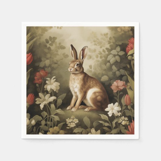  Houtkonijn in een bloemenbos Servet (Voorkant)