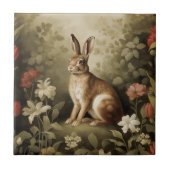 Houtkonijn in een bloemenbos Tegeltje (Voorkant)