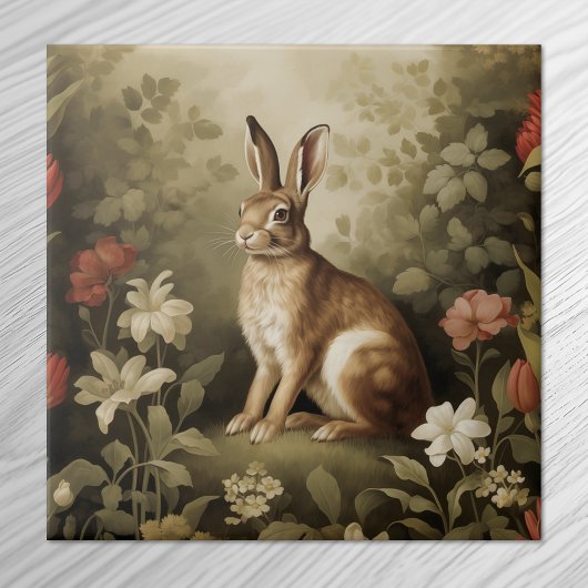 Houtkonijn in een bloemenbos Tegeltje