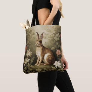  Houtkonijn in een bloemenbos Tote Bag