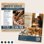 Houtkorrel Carpenter Construction Handyman Blauw Flyer<br><div class="desc">Trek meer klanten naar uw bedrijf met deze stijlvolle marketingflyer. Een perfecte keuze als u op zoek bent naar een rustieke, natuurlijke of handgemaakte sfeer. Met een houtnerftextuur en rustieke vetgedrukte letters, met vijf foto's om uw werk te laten zien. Personaliseer de sjabloon met jouw naam, kop, beschrijving, lijst met...</div>