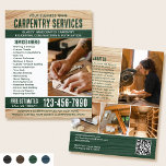 Houtkorrel Carpenter Construction Handyman Green Flyer<br><div class="desc">Trek meer klanten naar uw bedrijf met deze stijlvolle marketingflyer. Een perfecte keuze als u op zoek bent naar een rustieke, natuurlijke of handgemaakte sfeer. Met een houtnerftextuur en rustieke vetgedrukte letters, met vijf foto's om uw werk te laten zien. Personaliseer de sjabloon met jouw naam, kop, beschrijving, lijst met...</div>