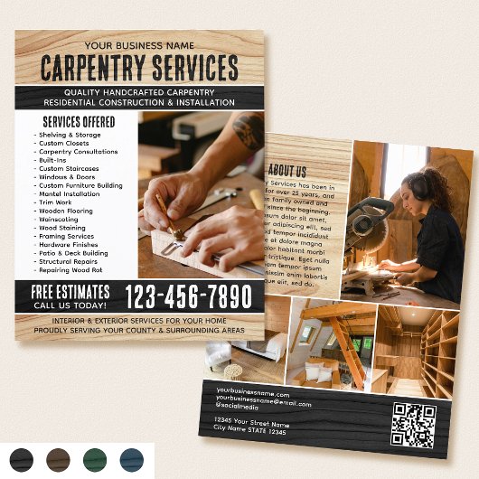 Houtkorrel Carpenter Construction Handyman Zwart Flyer