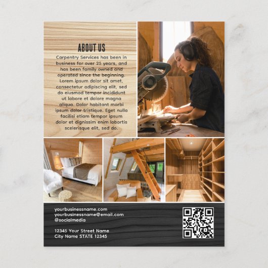 Houtkorrel Carpenter Construction Handyman Zwart Flyer (Achterkant)