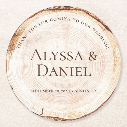 Houtkorrel Rustic Wedding Bedankt voor je eigen pl Ronde Kartonnen Onderzetter (Voorkant)