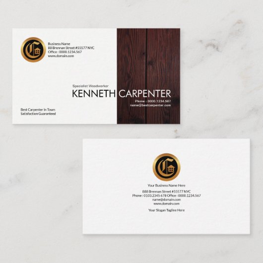 Houtkorrel — speciaal zijpaneel visitekaartje (Voorkant / Achterkant)