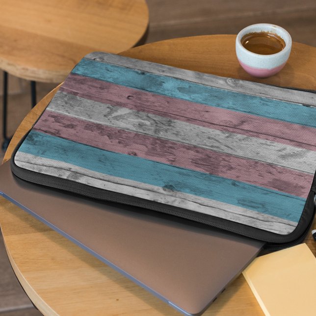 Houtkorrel Subtiele Trans Pride Flag Kleuren Laptop Sleeve (Creator heeft geüpload)