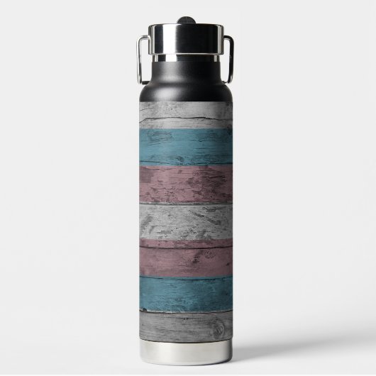 Houtkorrel Subtiele Trans Pride Flag Kleuren Waterfles (Voorkant)