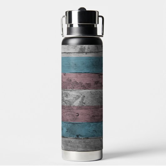 Houtkorrel Subtiele Trans Pride Flag Kleuren Waterfles (Achterkant)