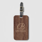Houtkorrelhout met monogram, gepersonaliseerde naa bagagelabel (Voorkant (verticaal))