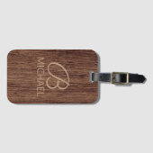 Houtkorrelhout met monogram, gepersonaliseerde naa bagagelabel (Voorkant (horizontaal))