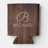 Houtkorrelhout met monogram, gepersonaliseerde naa blikjeskoeler (Voorkant)