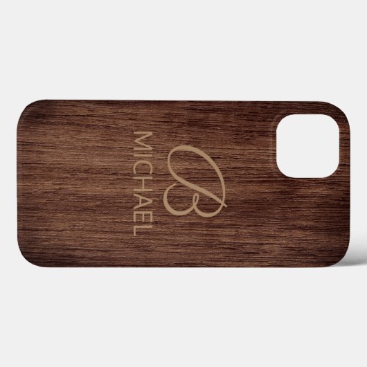 Houtkorrelhout met monogram, gepersonaliseerde naa Case-Mate iPhone case (Achterkant (horizontaal))