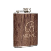 Houtkorrelhout met monogram, gepersonaliseerde naa heupfles (Rechts)