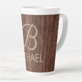 Houtkorrelhout met monogram, gepersonaliseerde naa latte mok (Rechterhoek)