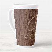 Houtkorrelhout met monogram, gepersonaliseerde naa latte mok (Linkerhoek)