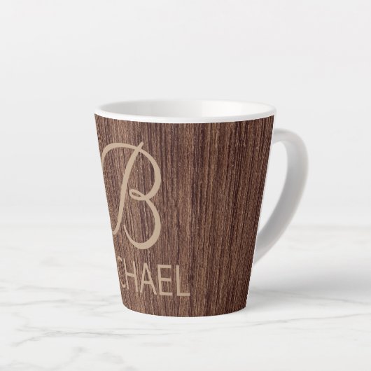 Houtkorrelhout met monogram, gepersonaliseerde naa latte mok (Rechterhoek)
