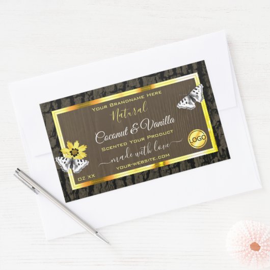 Houtkorrels Donkerbruine gouden etiketten toevoege (Envelop)