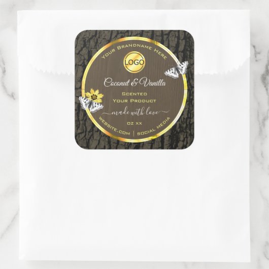 Houtkorrels Donkerbruine gouden etiketten toevoege (Tas)