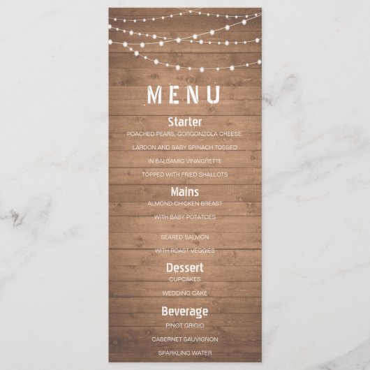 Houtkorrels en strijklampjes menu (Voorkant)