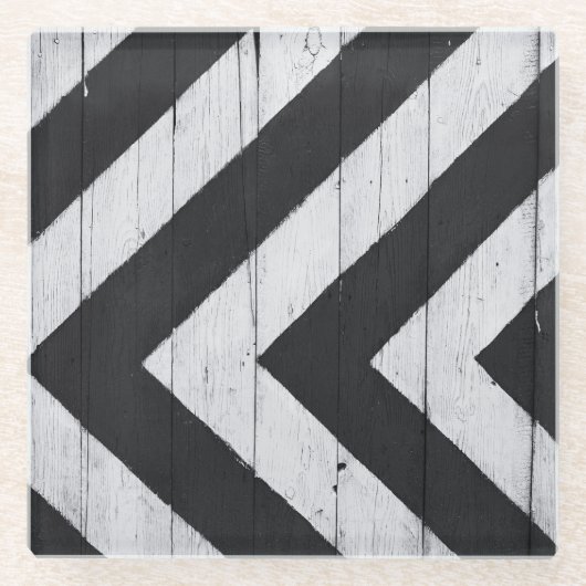 Houtkorrels Gedopt zwart en wit patroon Glazen Onderzetter (Voorkant)