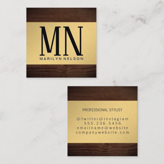 Houtkorrels | Monogram Vierkante Visitekaartje (Voorkant / Achterkant)