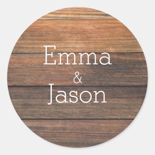 Houtkorrels Rustic Names Wedding Seal Sticker (Voorkant)