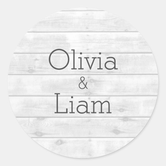 Houtkorrels Rustic White Names Wedding Sticker (Voorkant)