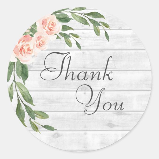 Houtkorrels Rustic White Script Hartelijk dank, St Ronde Sticker (Voorkant)