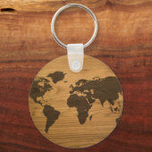Houtkorrels Wereldkaart Sleutelhanger (Voorkant)