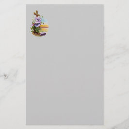 Houtkruis met paarse bloemen briefpapier