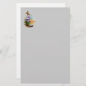 Houtkruis met paarse bloemen briefpapier (Voorkant / Achterkant)