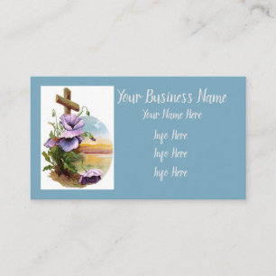 Houtkruis met paarse bloemen visitekaartje