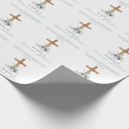 Houtkruis Wit & Blauw Doop Bijbel Verse Cadeaupapier (Hoek)