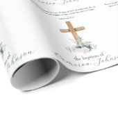 Houtkruis Wit & Blauw Doop Bijbel Verse Cadeaupapier (Rol Hoek)